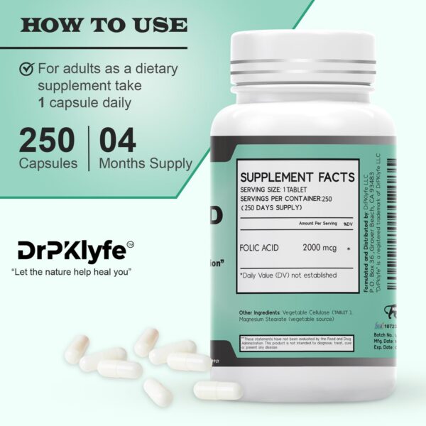 Version 1.0.0 Frasco DrPKLyfe con 250 tabletas de ácido fólico