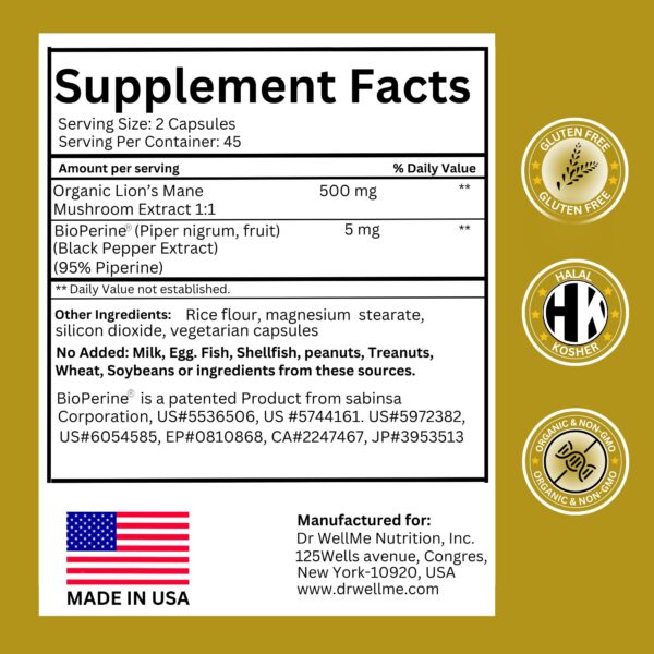 Frasco Dr.WellMe cápsulas Melena de León orgánicas 90 cápsulas