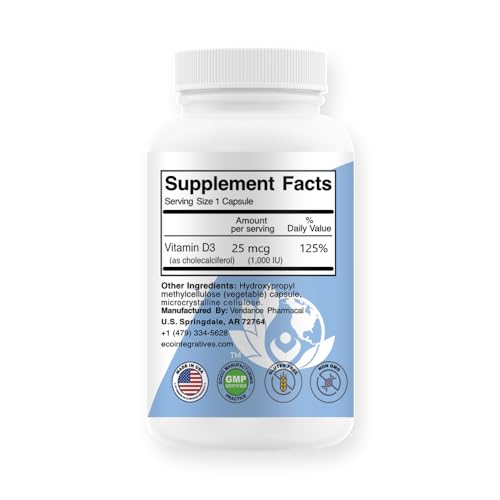 Frasco EcoIntegratives vitamina d3 1000 ui para soporte óseo e inmune