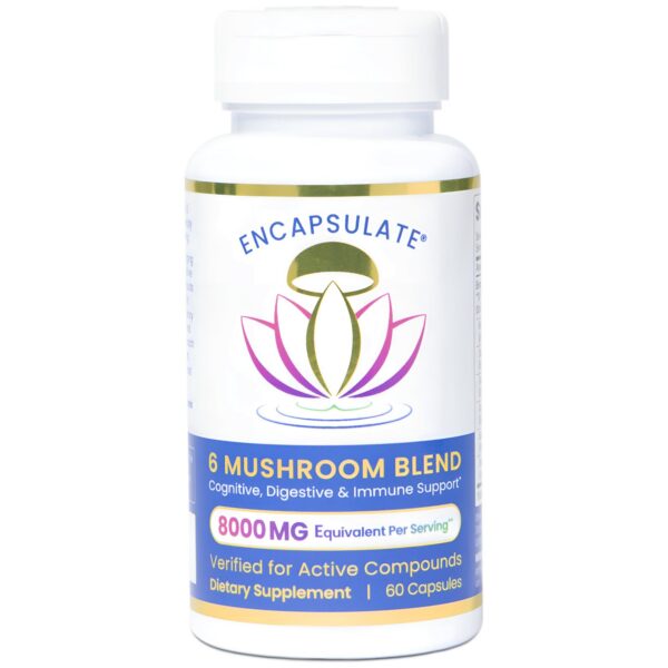 Version 1.0.0 Frasco ENCAPSULATE mezcla 6 hongos para apoyo inmunológico y cerebral