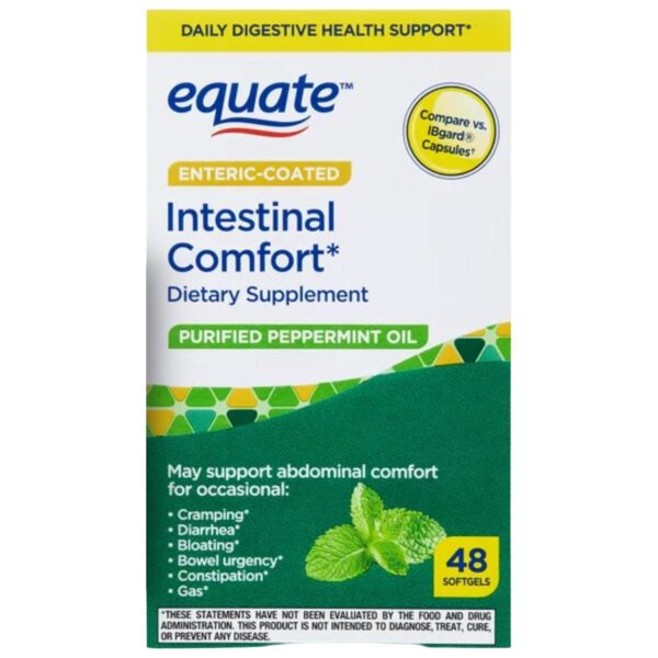 Version 1.0.0 Frasco Equate cápsulas de aceite de menta para digestión