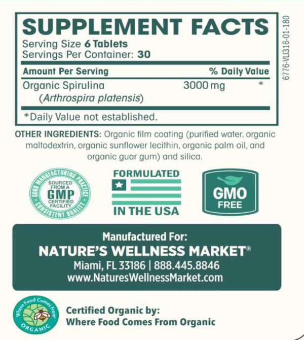Frasco de espirulina orgánica en tabletas para salud general