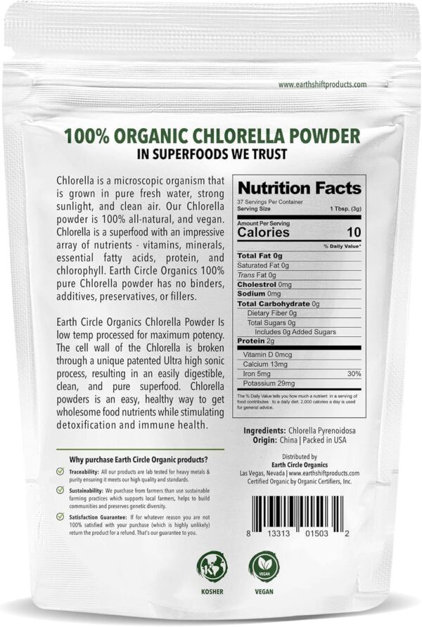 Version 1.0.0 Frasco y etiqueta de Polvo de Chlorella Orgánica Earth Circle Organics