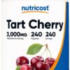 Frasco de extracto de cereza ácida Nutricost 3000mg 240 cápsulas veganas