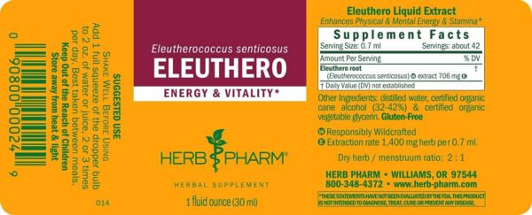 Frasco de extracto de Eleuthero Herb Pharm para resistencia natural