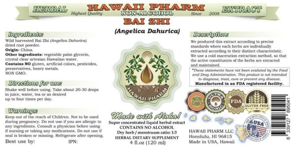 Frasco extracto herbal sin alcohol de Bai Zhi Hawaii Pharm