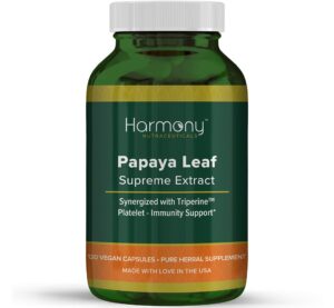 Frasco extracto hoja de papaya Harmony Nutraceuticals 120 cápsulas veganas