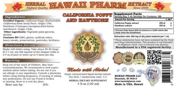 Frasco del extracto líquido de amapola y espino blanco Hawaii Pharm
