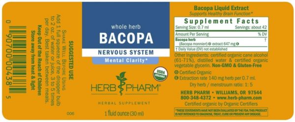 Version 1.0.0 Frasco de extracto líquido de Bacopa Herb Pharm naturaleza saludable