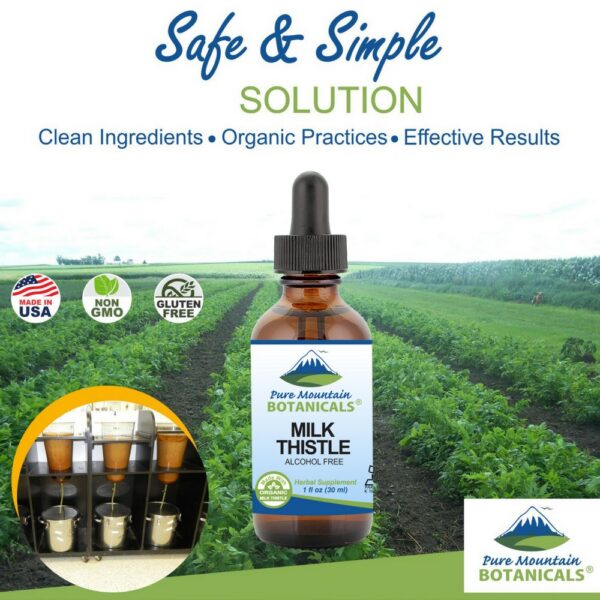 Frasco con extracto líquido de cardo mariano orgánico