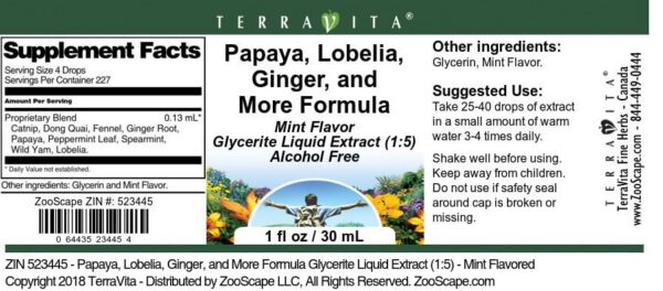 Frasco extracto líquido sabor menta papaya jengibre