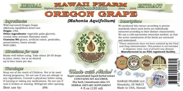 Frasco suplemento extracto Uva de Oregón Hawaii Pharm natural