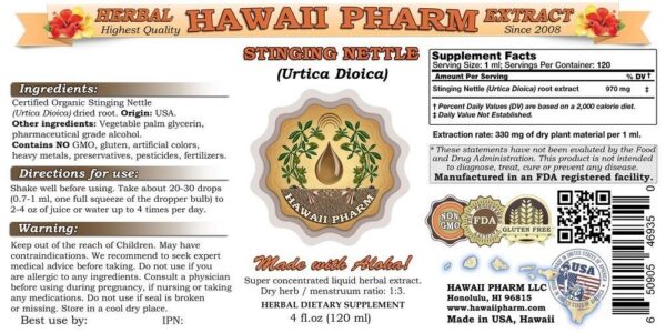 Frasco de extracto de Ortiga raíz seca 8 fl oz Hawaii Pharm