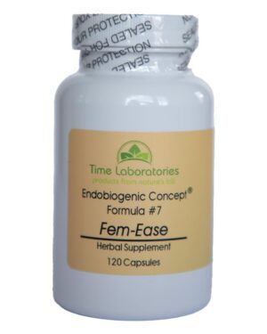 Version 1.0.0 Frasco Fem-Ease de Time Laboratories con cápsulas para hormonas femeninas
