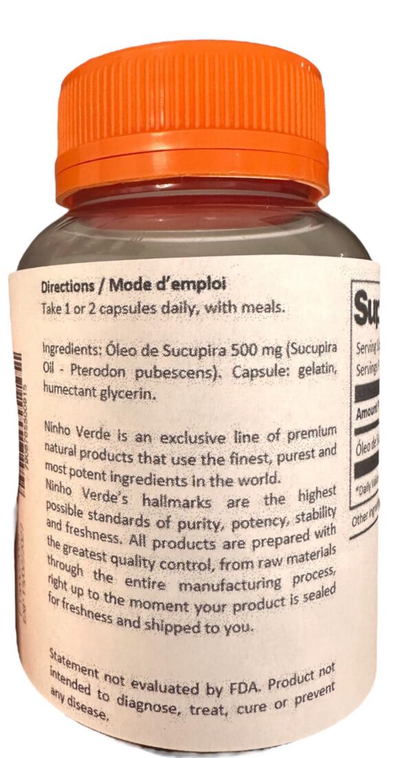 Frasco Fitogreen aceite de Sucupira suplemento natural cápsulas vegetales