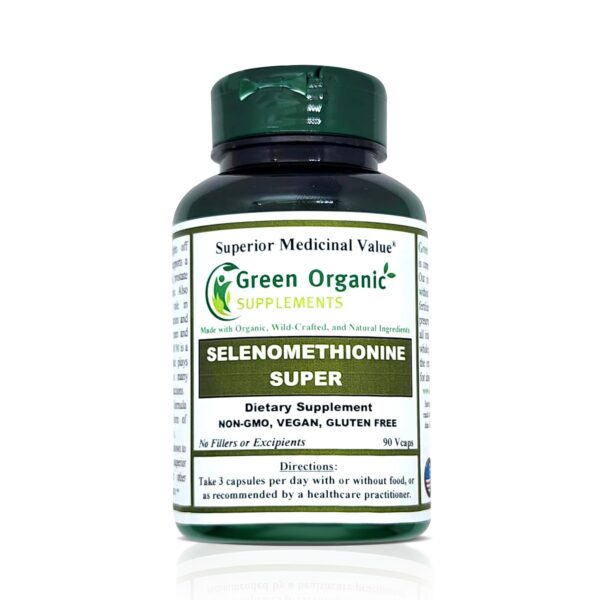 Frasco frontal con etiqueta de selenio y selenometionina