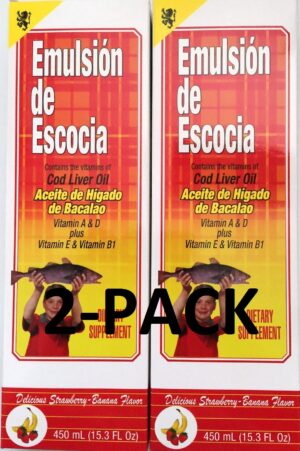 Frasco frontal de aceite de hígado de bacalao sabor strawberry banana 15.3 oz (pack de 2)