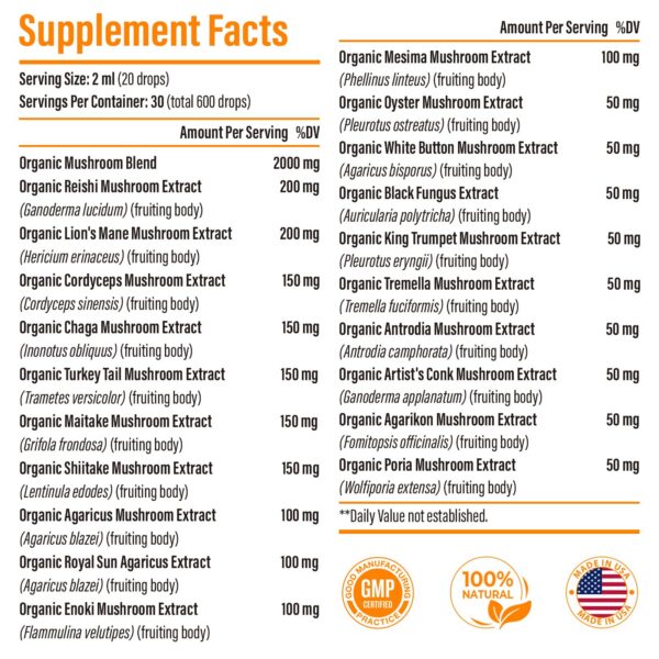 Version 1.0.0 Suplemento líquido con 20 extractos orgánicos de hongos SZCZEKIN