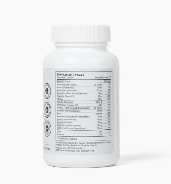 Frasco frontal del multivitamínico Superior Formulas