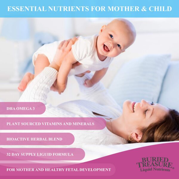 Frasco frontal del suplemento prenatal Buried Treasure con alta potencia DHA