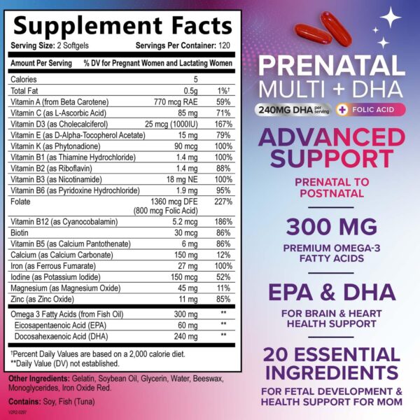 Frasco frontal vitaminas prenatales con folato y dha