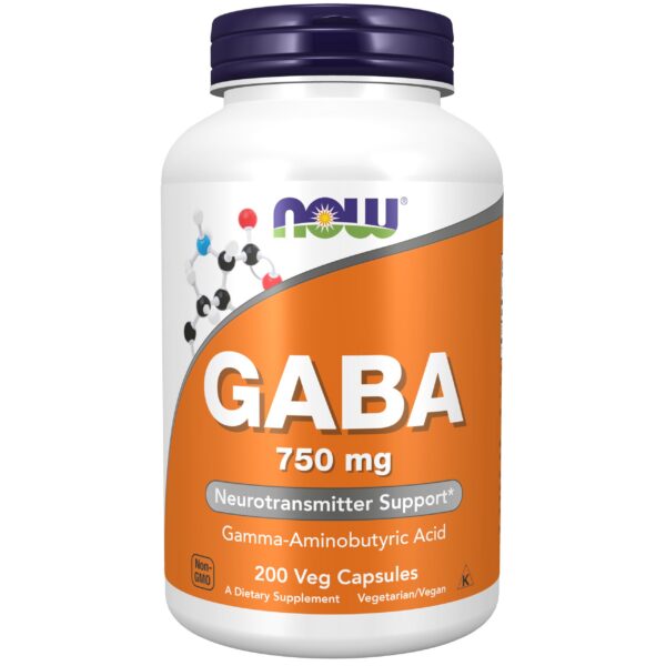 Frasco de GABA 750mg NOW Foods