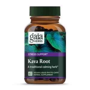 Frasco Gaia Herbs cápsulas líquidas de raíz de kava