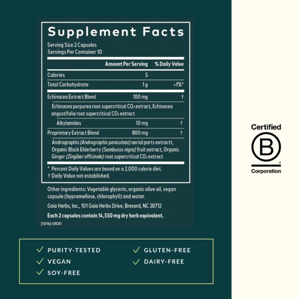 Frasco Gaia Herbs Quick Defense suplementos para sistema inmunológico