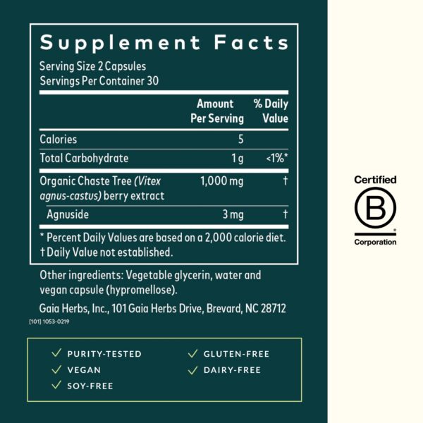 Frasco Gaia Herbs Vitex Berry apoyo hormonal natural