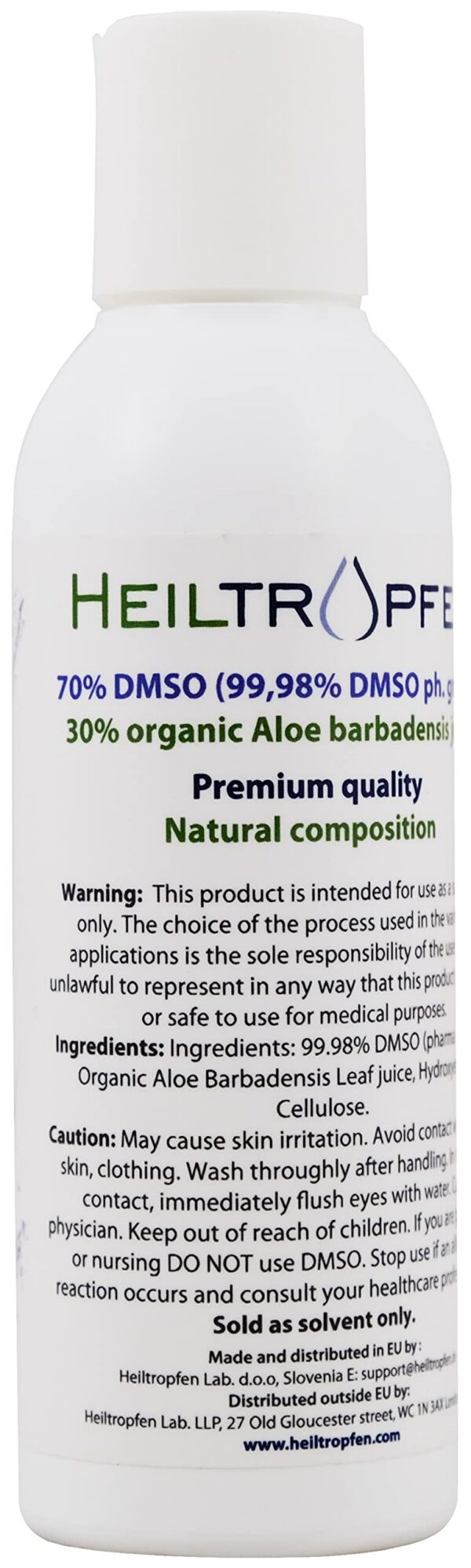 Frasco gel DMSO con aloe vera Heiltropfen para cuidado piel