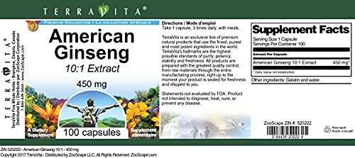 Frasco ginseng americano 450 mg cápsulas TerraVita