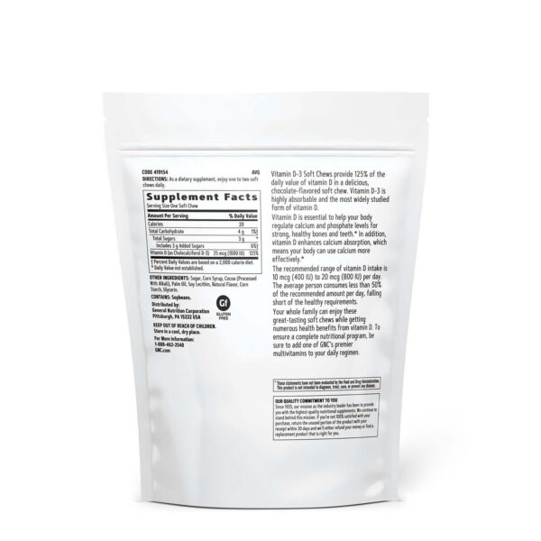 GNC Vitamin D-3 gomitas chocolate detalle