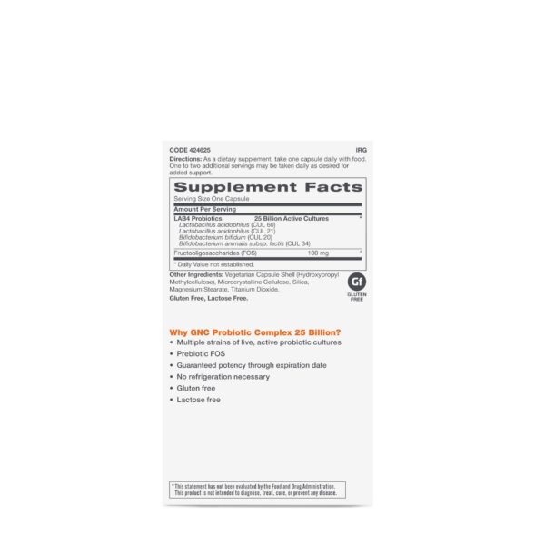 Frasco GNC probióticos soporte digestivo inmunológico
