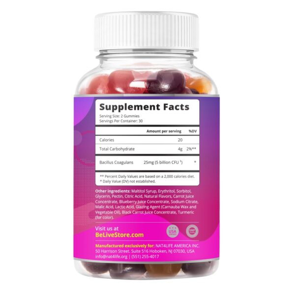 Frasco gomitas BeLive probióticos para adultos y niños