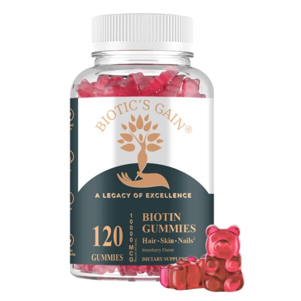 Frasco gomitas biotina 10000 mcg Biotic's Gain veganas