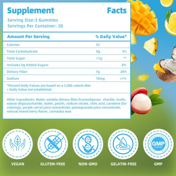 Frasco con gomitas de fibra veganas y sin gluten AFXMATE