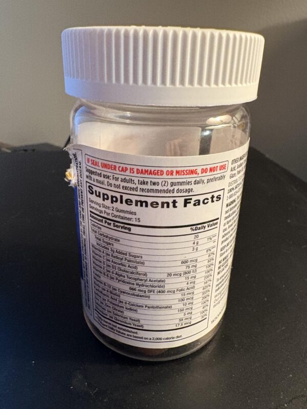 Frasco de gomitas multivitamínicas para hombres