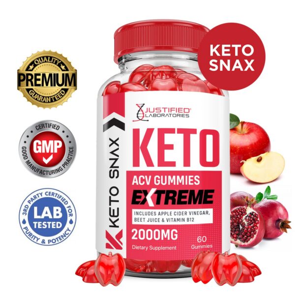 Frasco de gomitas Keto Snax con vitamina B12 y ACV