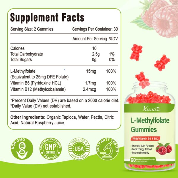 Frasco de gomitas de L-Metilfolato Vazatisi 60 unidades