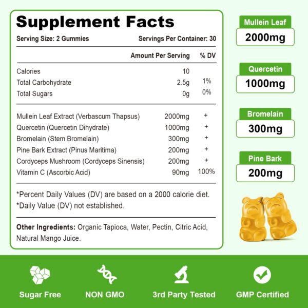 Frasco de gomitas de mullein Vazatisi 60 unidades para limpieza pulmonar