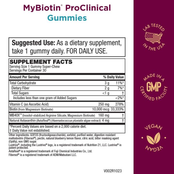 Frasco gomitas MyBiotin ProClinical 30 unidades para piel y cabello