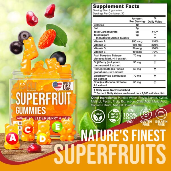 Frasco con gomitas naturales Joyli Superfruit multivitaminas