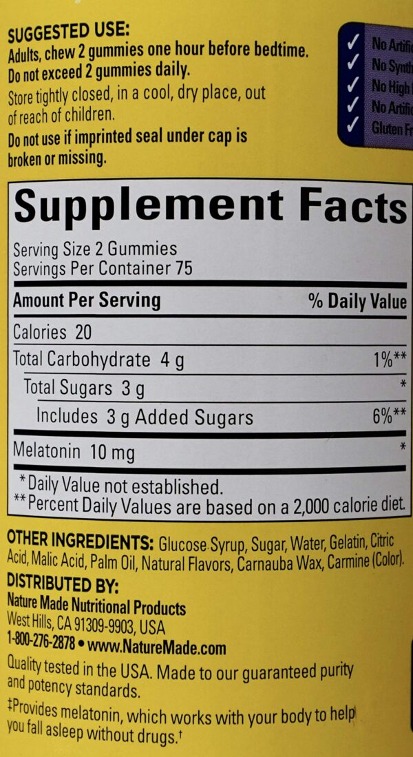 Version 1.0.0 Frasco Gomitas Nature Made melatonina 10 mg sabor fresa