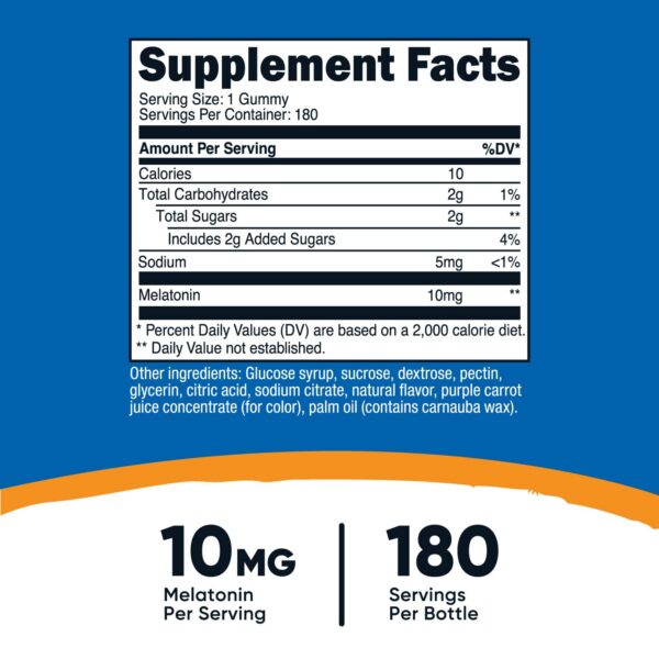 Frasco gomitas Nutricost melatonina 10mg 180 unidades