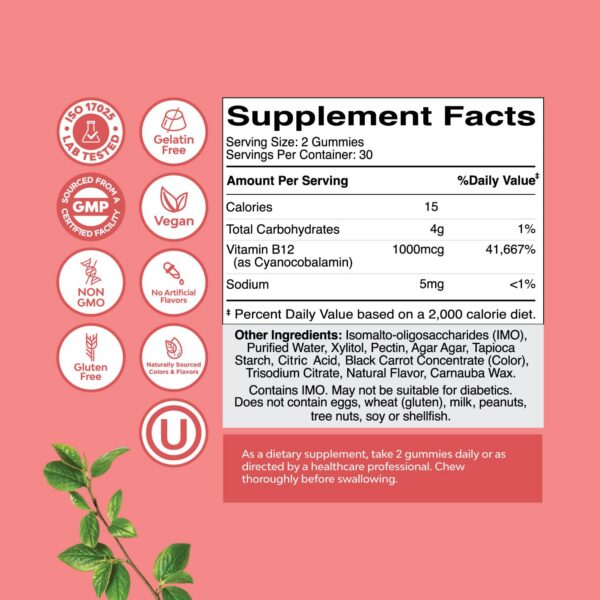 Frasco gomitas sin azúcar vitamina b12 Natures Craft