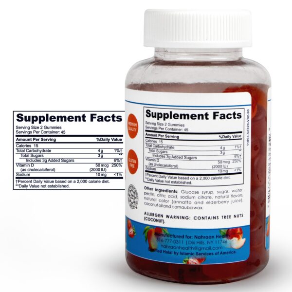 Frasco gomitas vegetarianas vitamina d3 halal