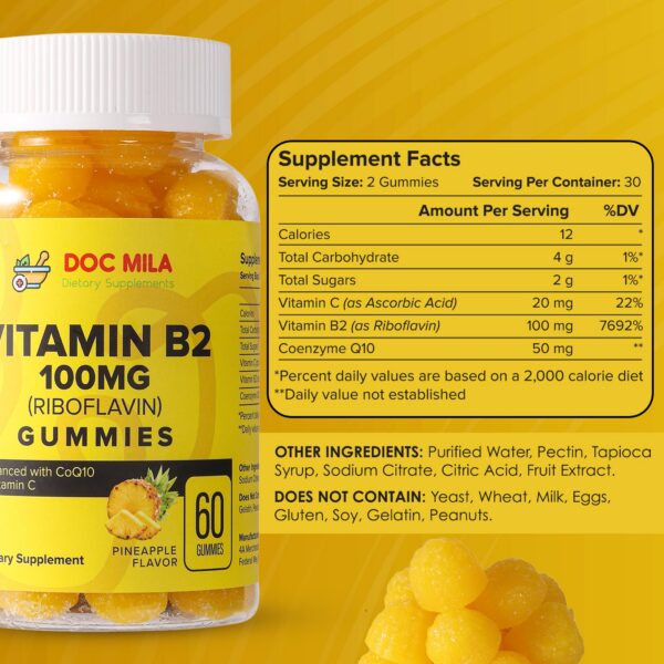 Frasco gomitas Vitamina B2 100mg Doc Mila 60 unidades