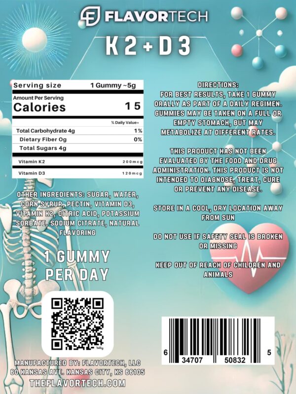 Frasco de gomitas Vitaminas K2 D3 FlavorTech para adultos