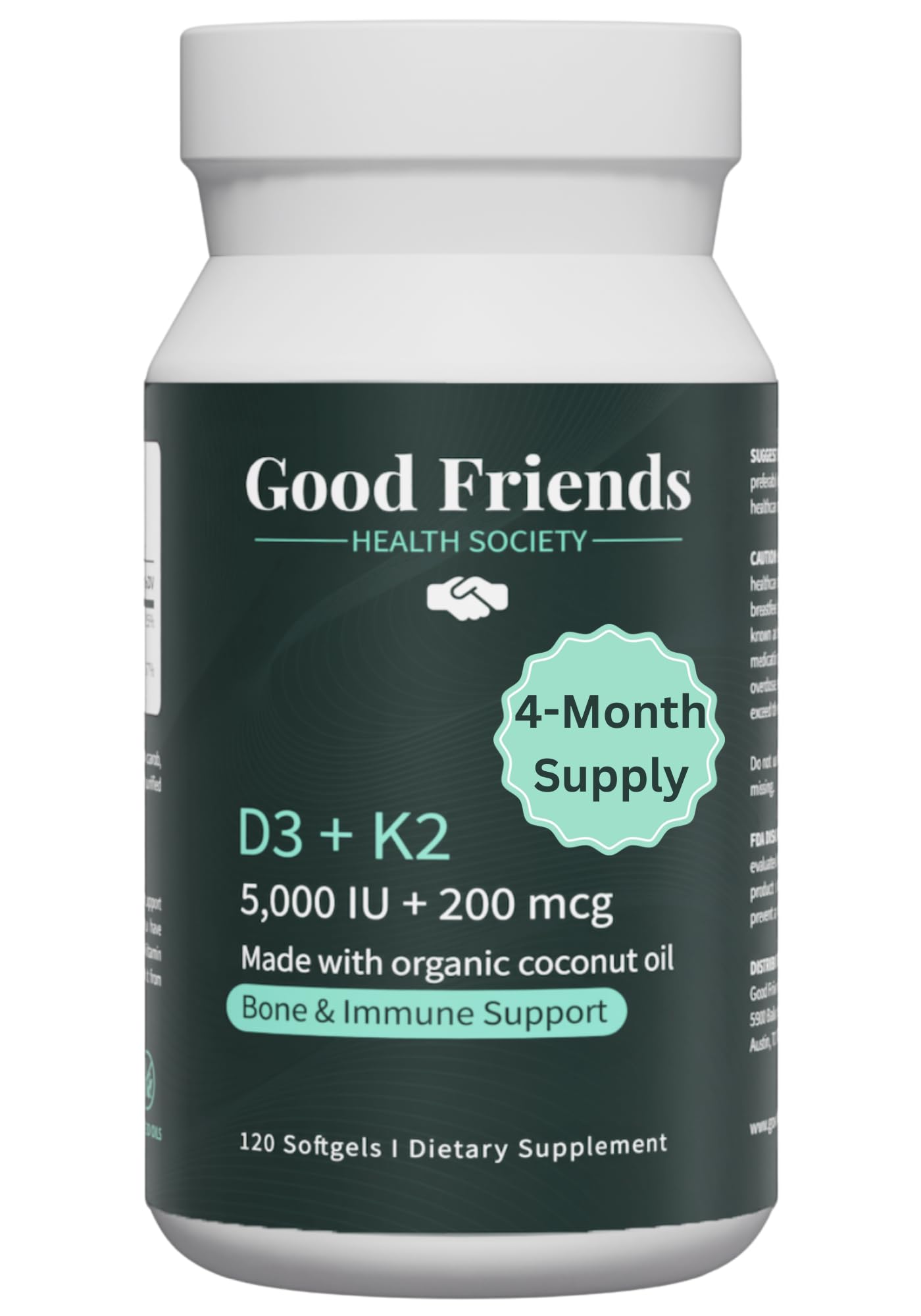 Good Friends Health Society Vitamin D3, 5000 IU and K2, 200 mcg