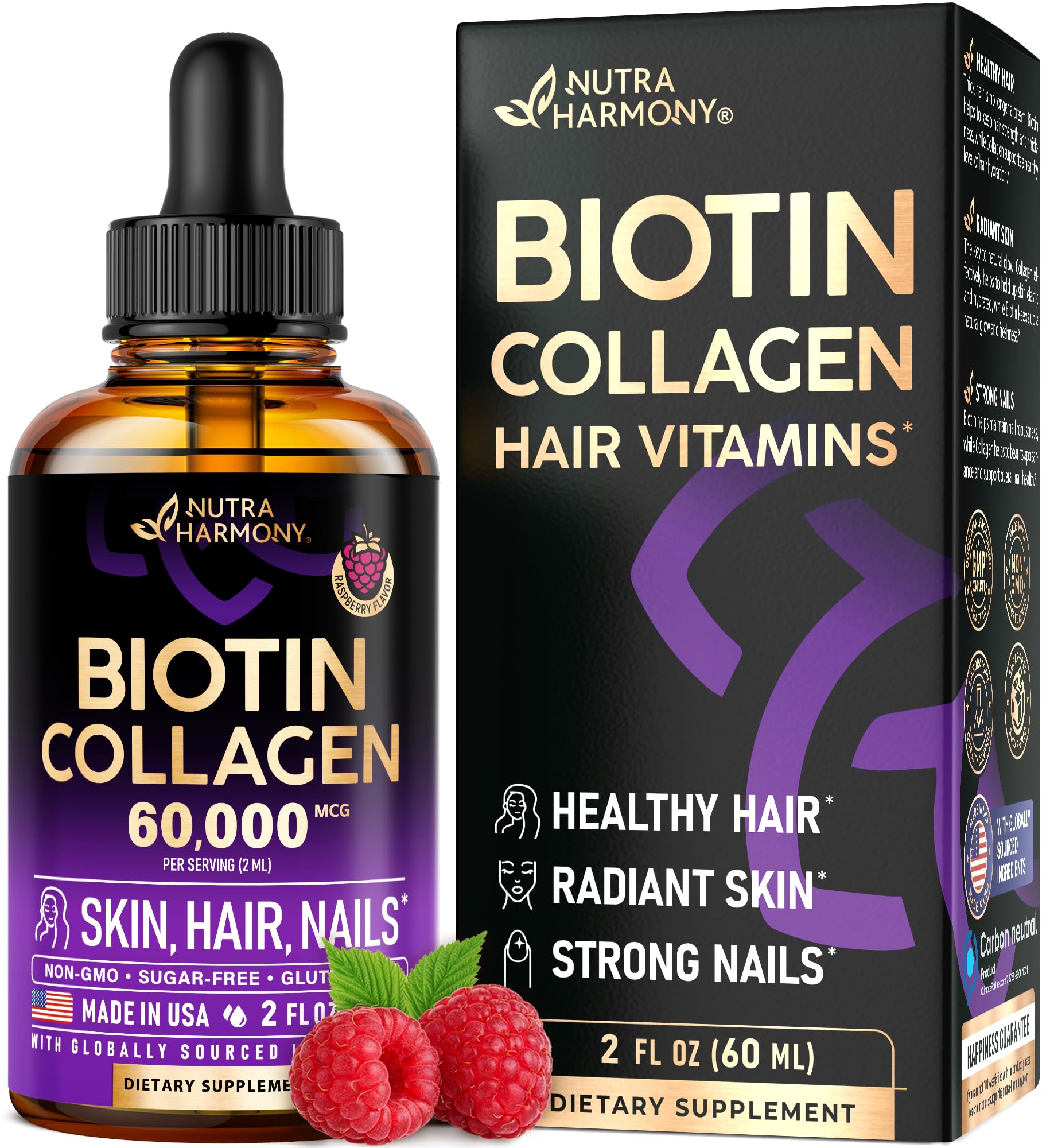 NUTRAHARMONY Biotin & Collagen Drops, 60,000 mcg